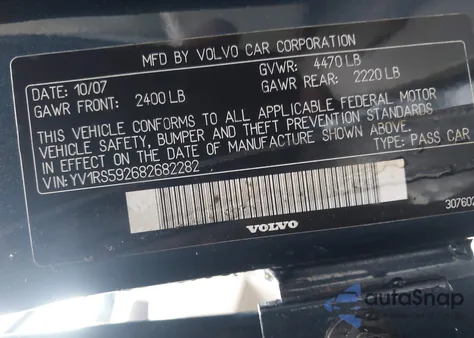 2008 Volvo S60 2.5T z USA, uszkodzony, nr VIN YV1RS592682682282